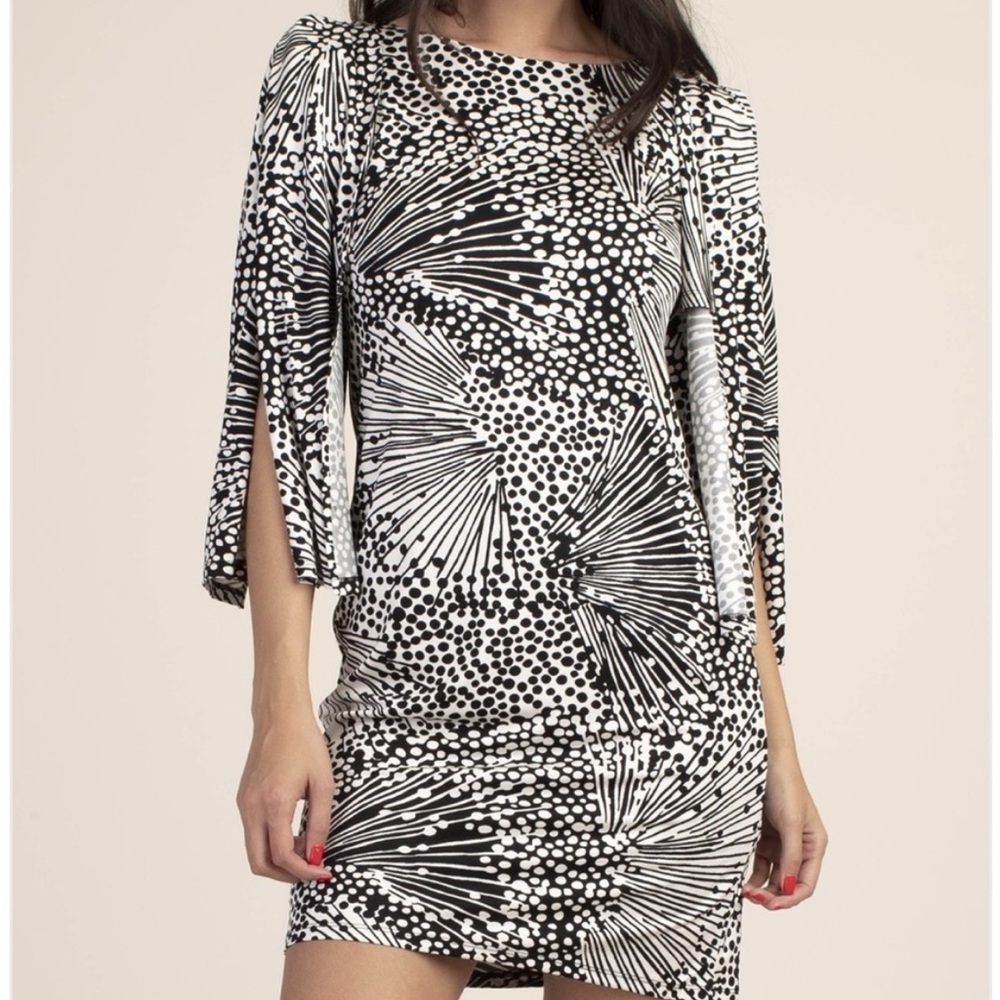 Trina Turk Black and White Kouyou Ruched Mini Dress